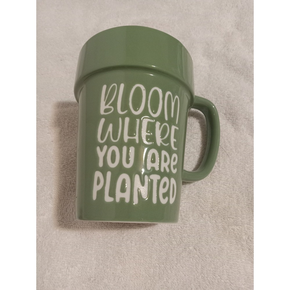 Green Plant Pot Shaped Coffee Mug‎ Bloom Where You Are Planted